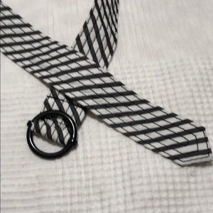 Black and white striped cotton belt